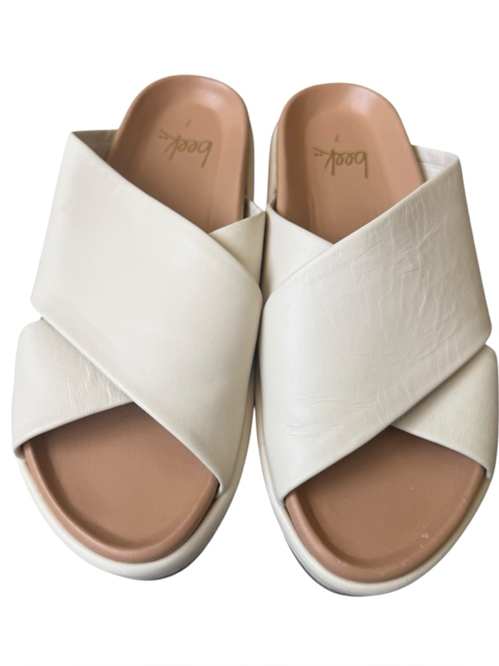 Women's Beek Hen Leather Platform Slide Sandal in Eggshell size 7